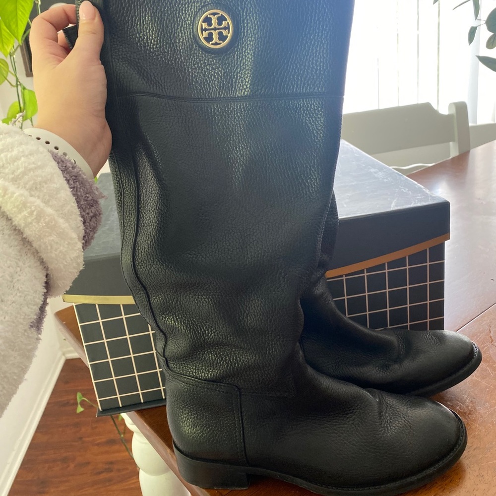 Tory Burch Black Leather Boots Size 7 1/2